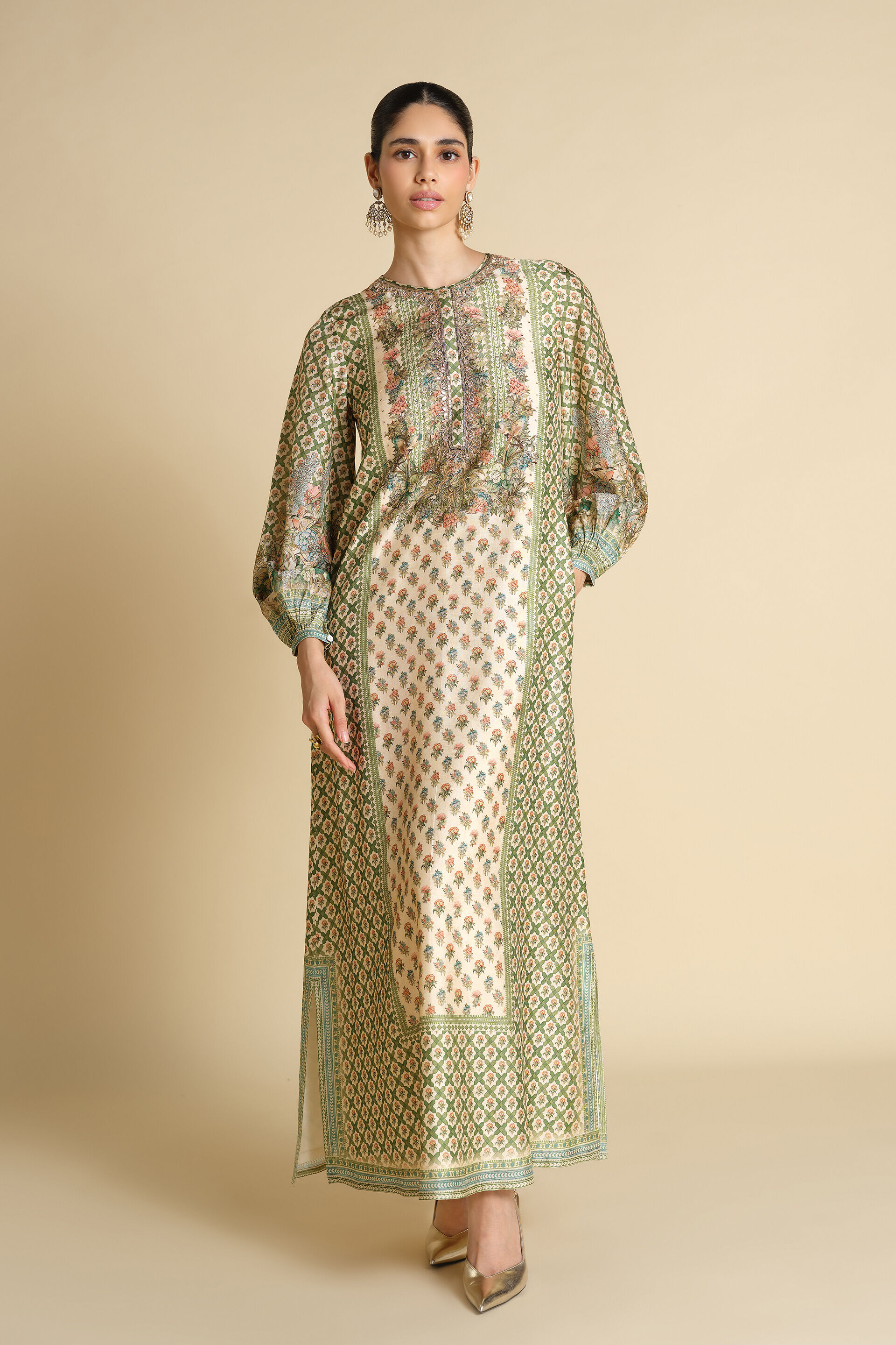 Rhiannon Gota Patti Silk Kaftan - Ivory